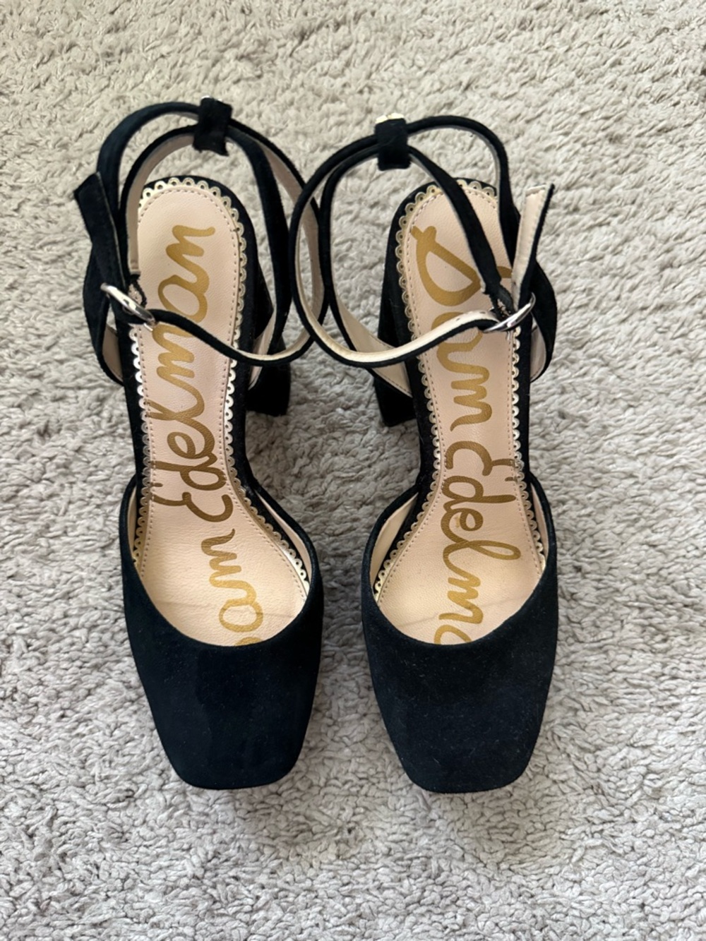 Sam Edelman Black Suede Ankle-Strap Block Heels